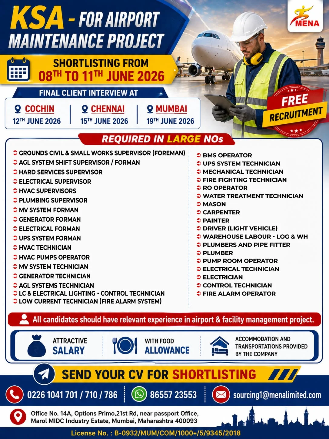 KSA Airport Maintenance Project Jobs 2026 – Free Recruitment | Large Vacancies for Saudi Arabia