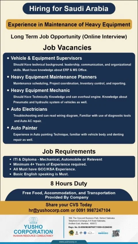 Heavy Equipment Maintenance Jobs in Saudi Arabia 2026