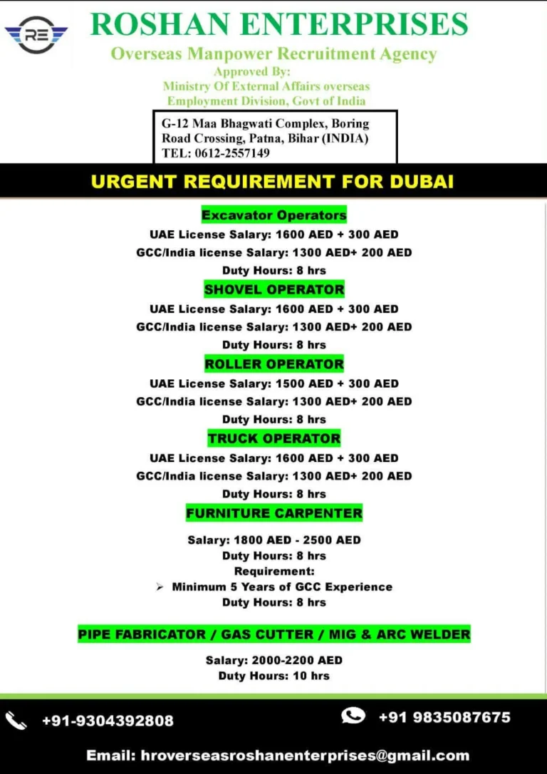 Dubai Urgent Job Vacancies 2026 – Excavator Operators, Shovel Operators, Welders & More