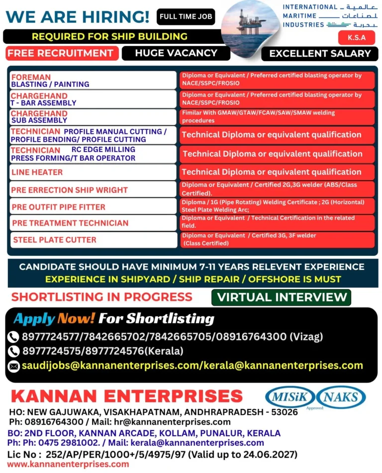 Ship Building Jobs in Saudi Arabia 2026 – Free Recruitment | Virtual Interview | Apply Now