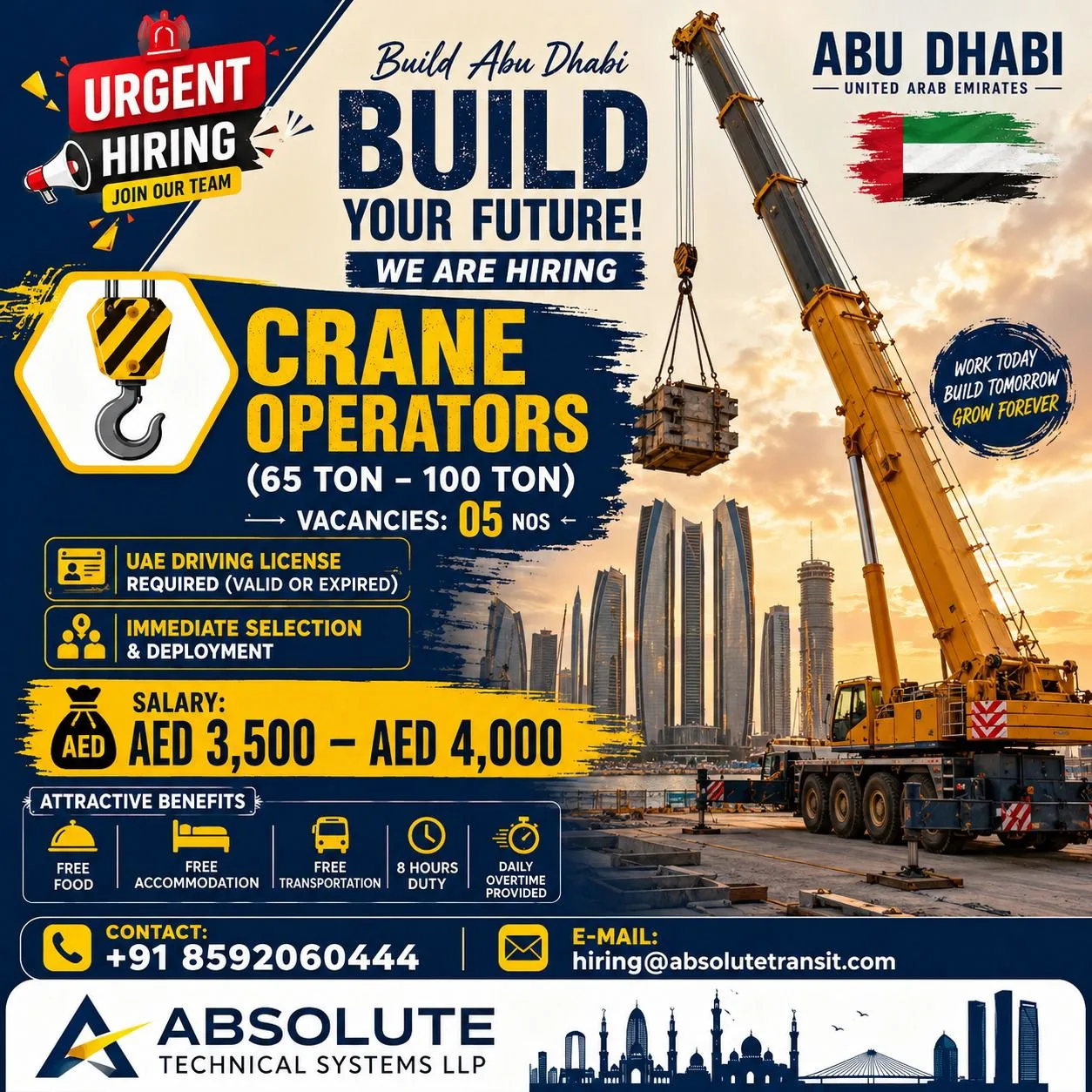 Crane Operator Jobs in Abu Dhabi UAE 2026 – Immediate Hiring
