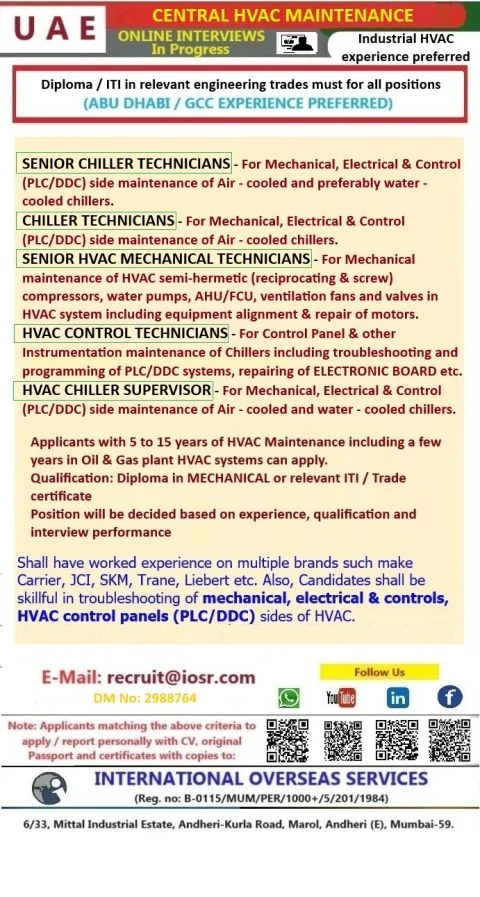 UAE Central HVAC Maintenance Jobs 2026 – Online Interviews in Progress | Apply Now