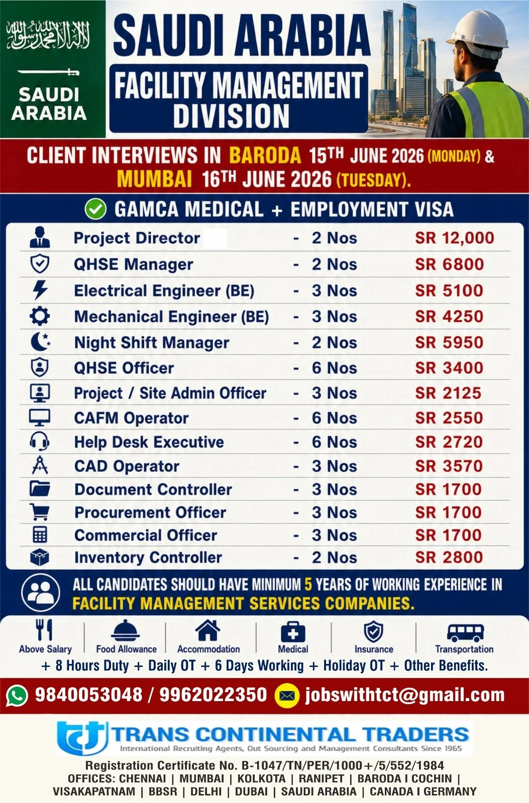 Saudi Arabia Facility Management Division Recruitment 2026