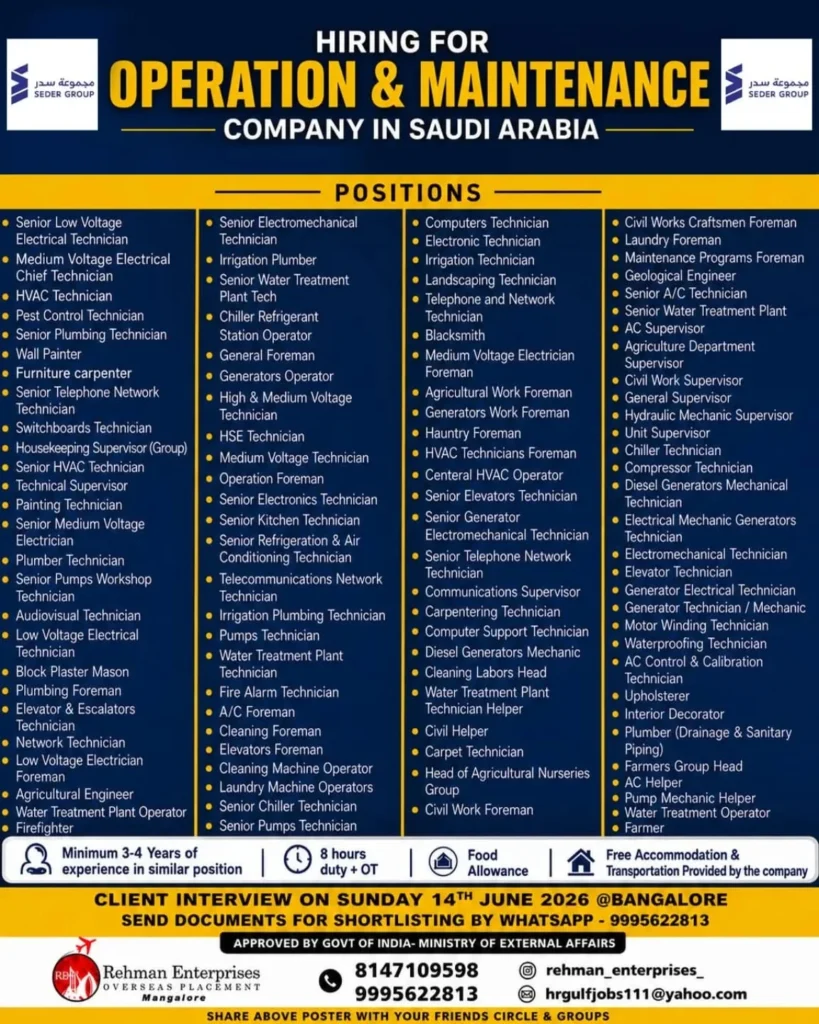Saudi Arabia Operation and Maintenance Jobs 2026
