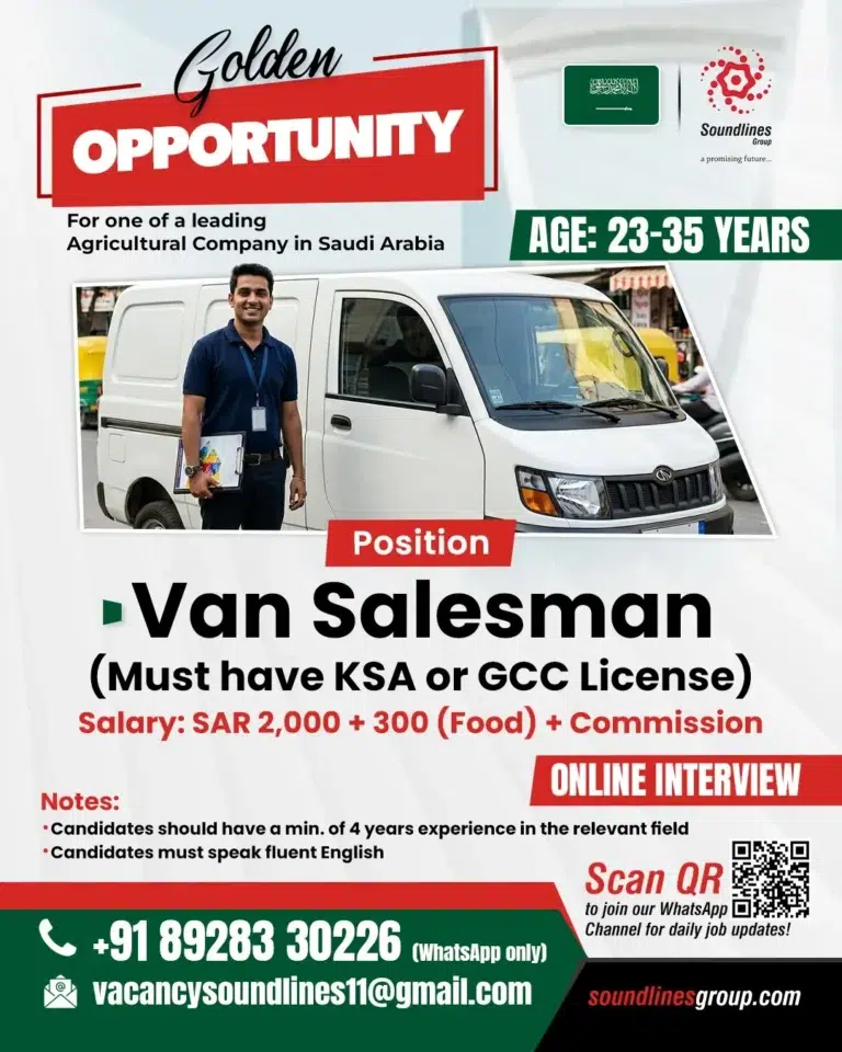 Van Salesman Jobs in Saudi Arabia 2026 | Online Interview | Apply Now