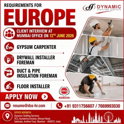 Europe Recruitment 2026 – Client Interview at Mumbai Office on 12th June 2026 | Multiple Construction Vacancies