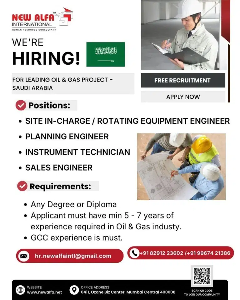 Saudi Arabia Oil & Gas Project Jobs 2026 – Free Recruitment for Engineers and Technicians