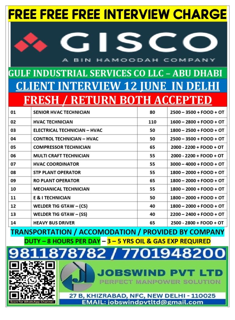 Abu Dhabi GISCO Recruitment 2026 – Free Interview Charge