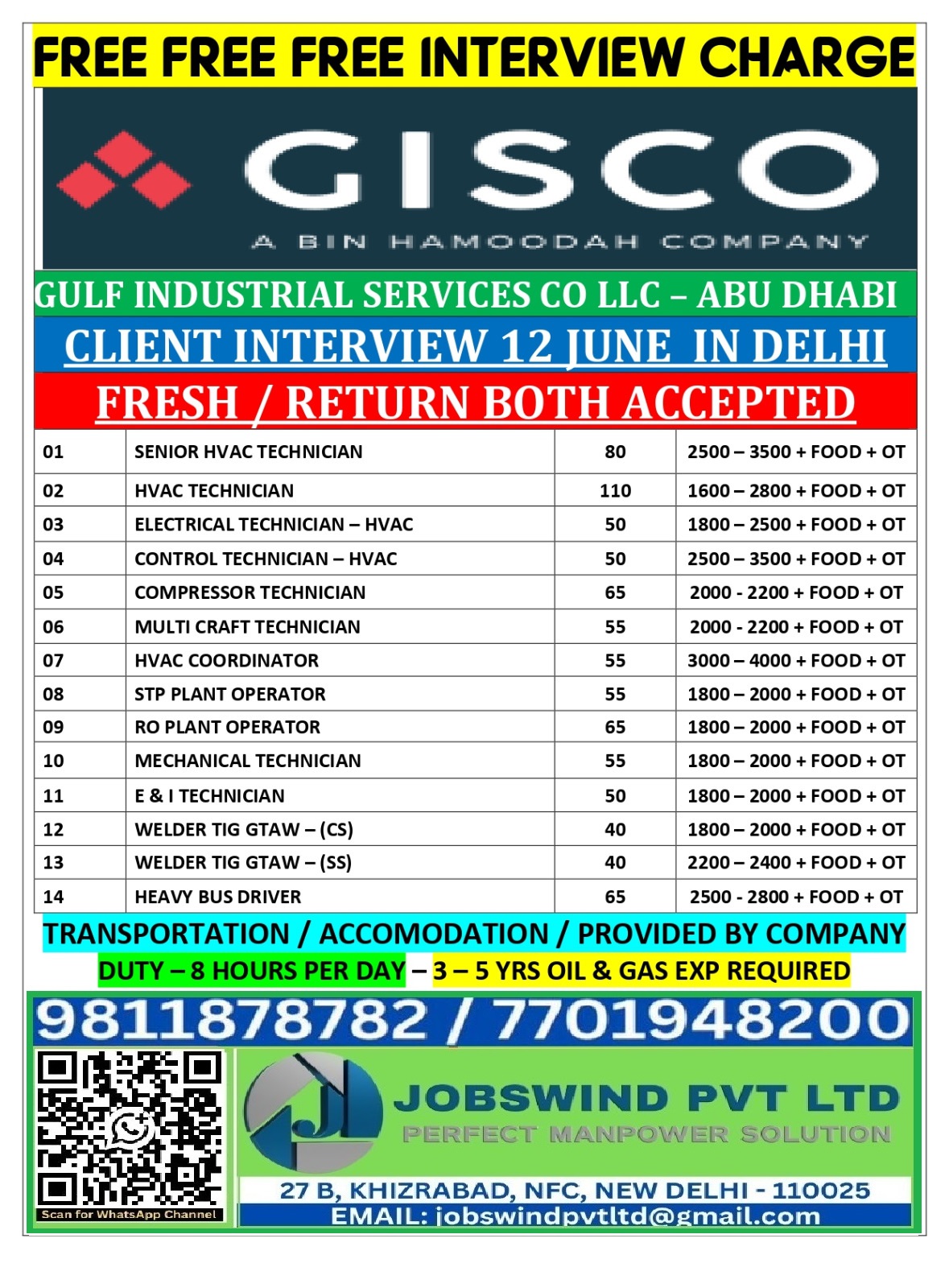 Abu Dhabi GISCO Recruitment 2026 – Free Interview Charge
