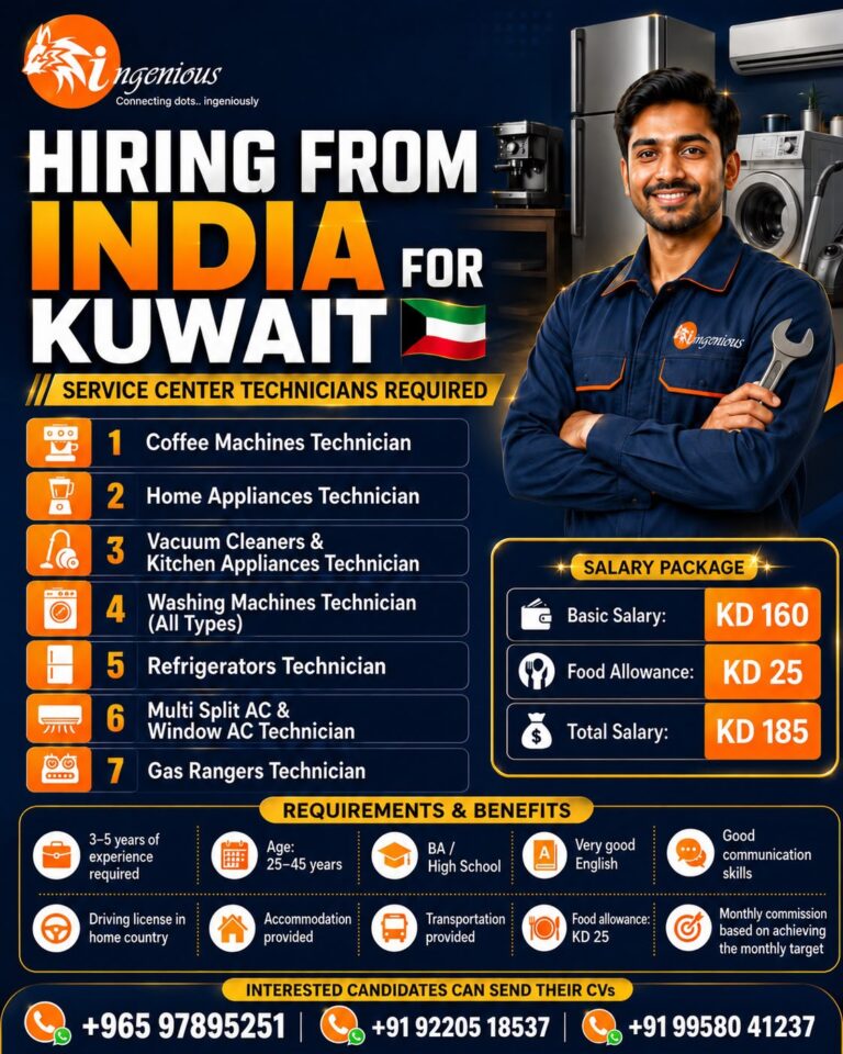 Kuwait Service Center Technician Jobs 2026 – Hiring from India | Apply Now