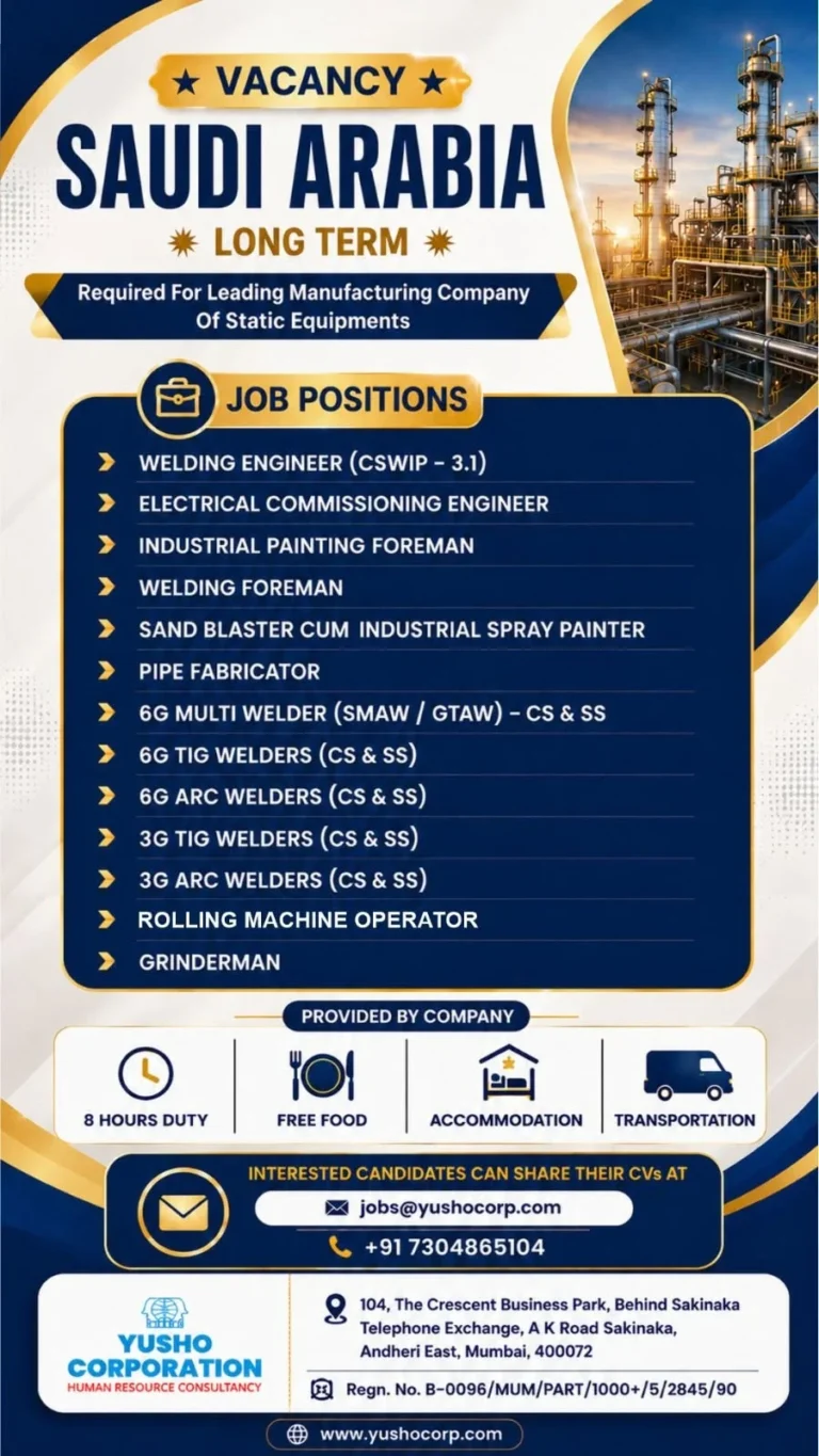 Saudi Arabia Long-Term Manufacturing Jobs 2026 | Free Food, Accommodation & Transportation