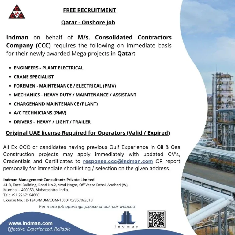 Qatar Onshore Jobs 2026 – Free Recruitment for Mega Oil & Gas Projects