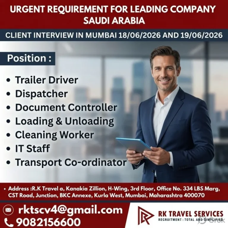 Saudi Arabia Transport & Logistics Jobs 2026 – Client Interview in Mumbai on June 18 & 19