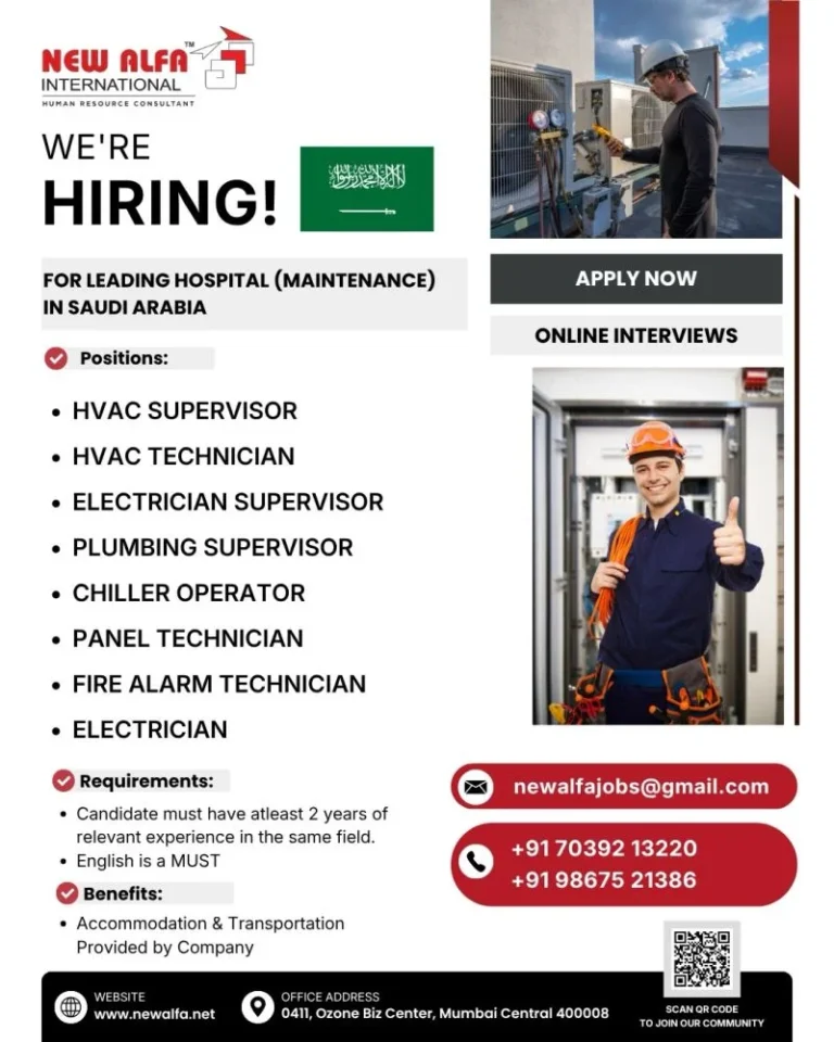 Saudi Arabia Hospital Maintenance Jobs 2026 – Online Interview | Apply Now