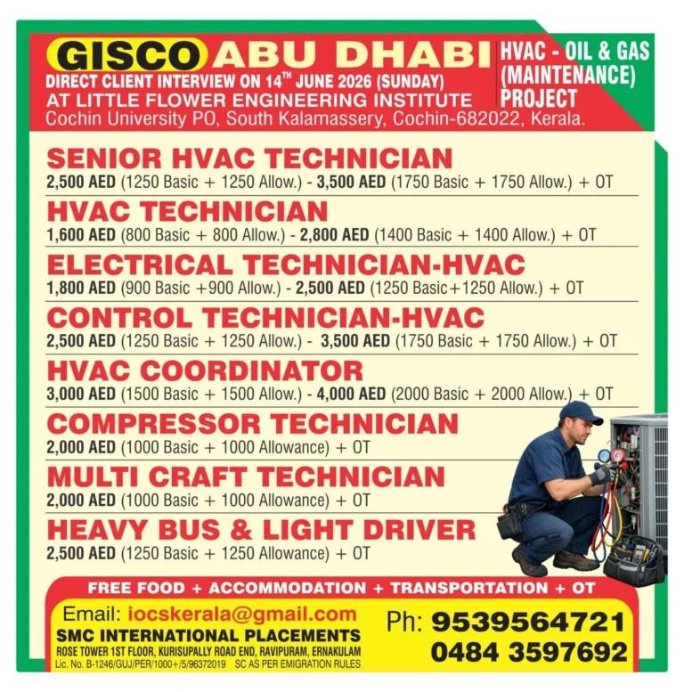 Abu Dhabi GISCO HVAC & Oil & Gas Maintenance Project Recruitment 2026