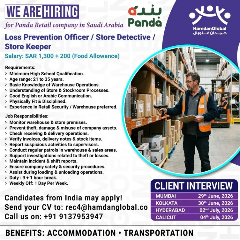Panda Retail Company Saudi Arabia Recruitment 2026 – Store Keeper / Store Detective / Loss Prevention Officer Jobs | Client Interview
