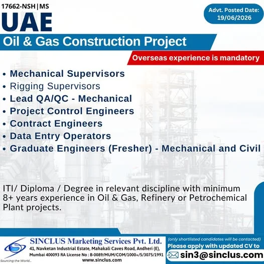 UAE Oil & Gas Construction Project Jobs 2026 – Free Recruitment Opportunity