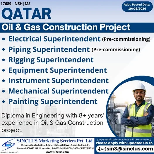 Qatar Oil & Gas Construction Project Recruitment 2026 – Apply for Superintendent Positions