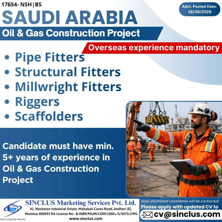 Saudi Arabia Oil & Gas Construction Project Jobs 2026 – Apply for Pipe Fitters, Structural Fitters, Millwright Fitters, Riggers & Scaffolders