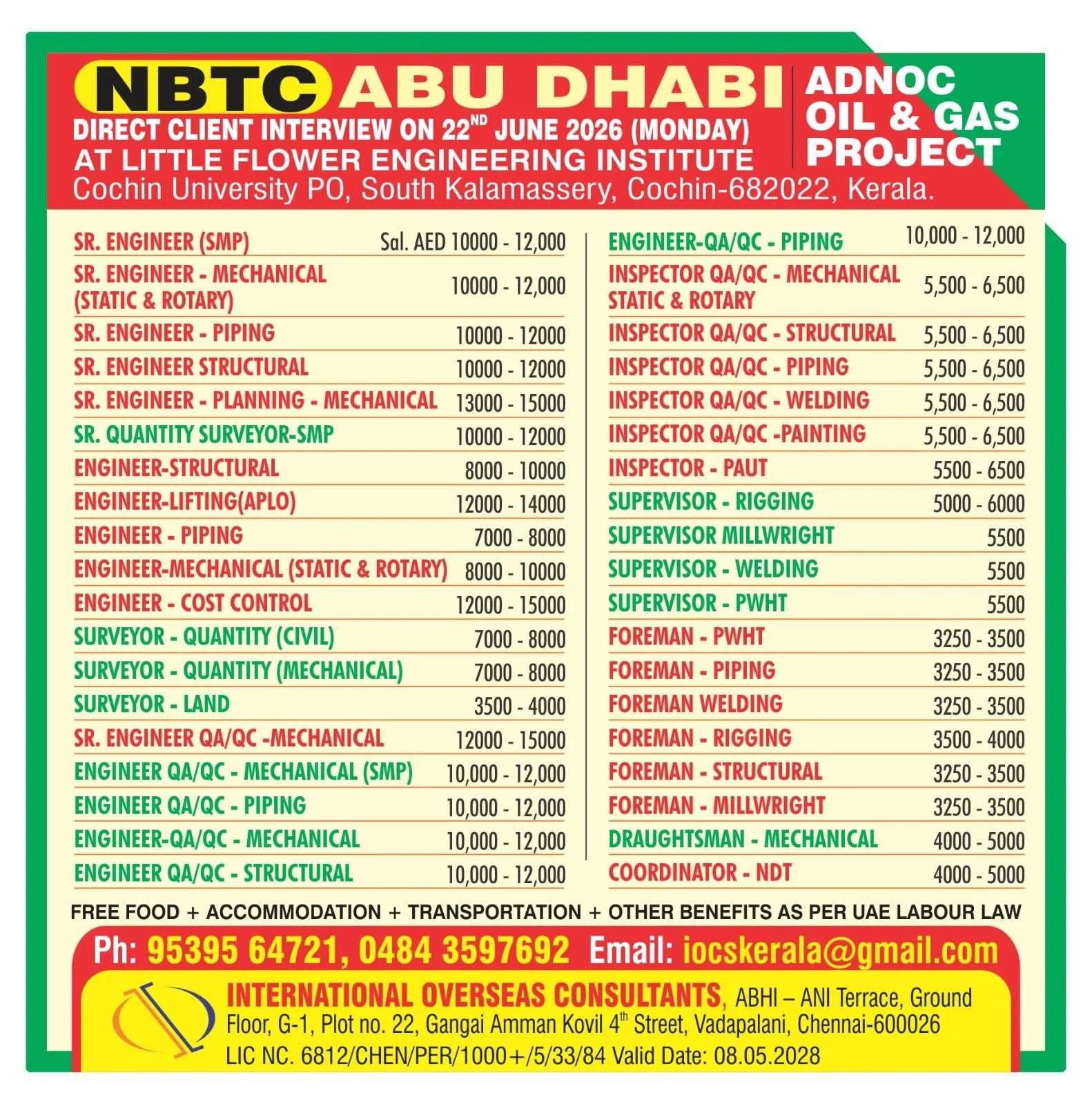 NBTC Abu Dhabi ADNOC Oil & Gas Project Recruitment 2026 – Direct Client Interview in Kochi on 22 June 2026