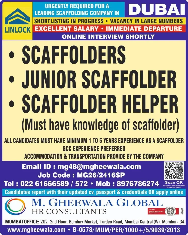 Dubai Scaffolding Company Jobs 2026 – Immediate Departure | Online Interview Shortly