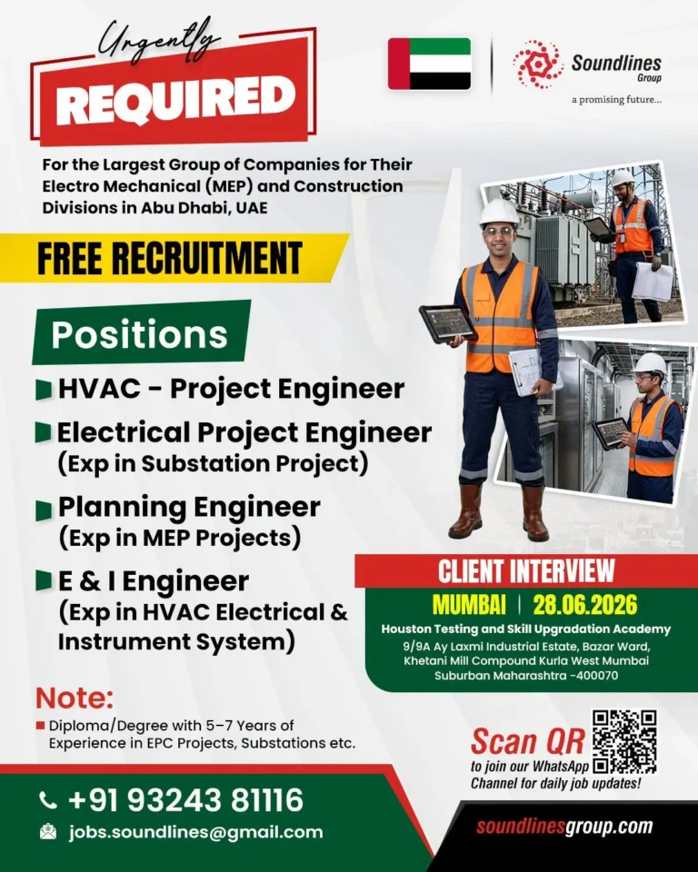 Abu Dhabi MEP & Construction Jobs 2026 – Free Recruitment for Engineers