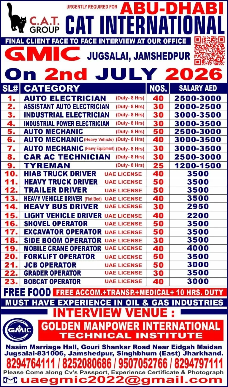 Abu Dhabi CAT International Recruitment 2026 – Final Client Interview on 2nd July 2026