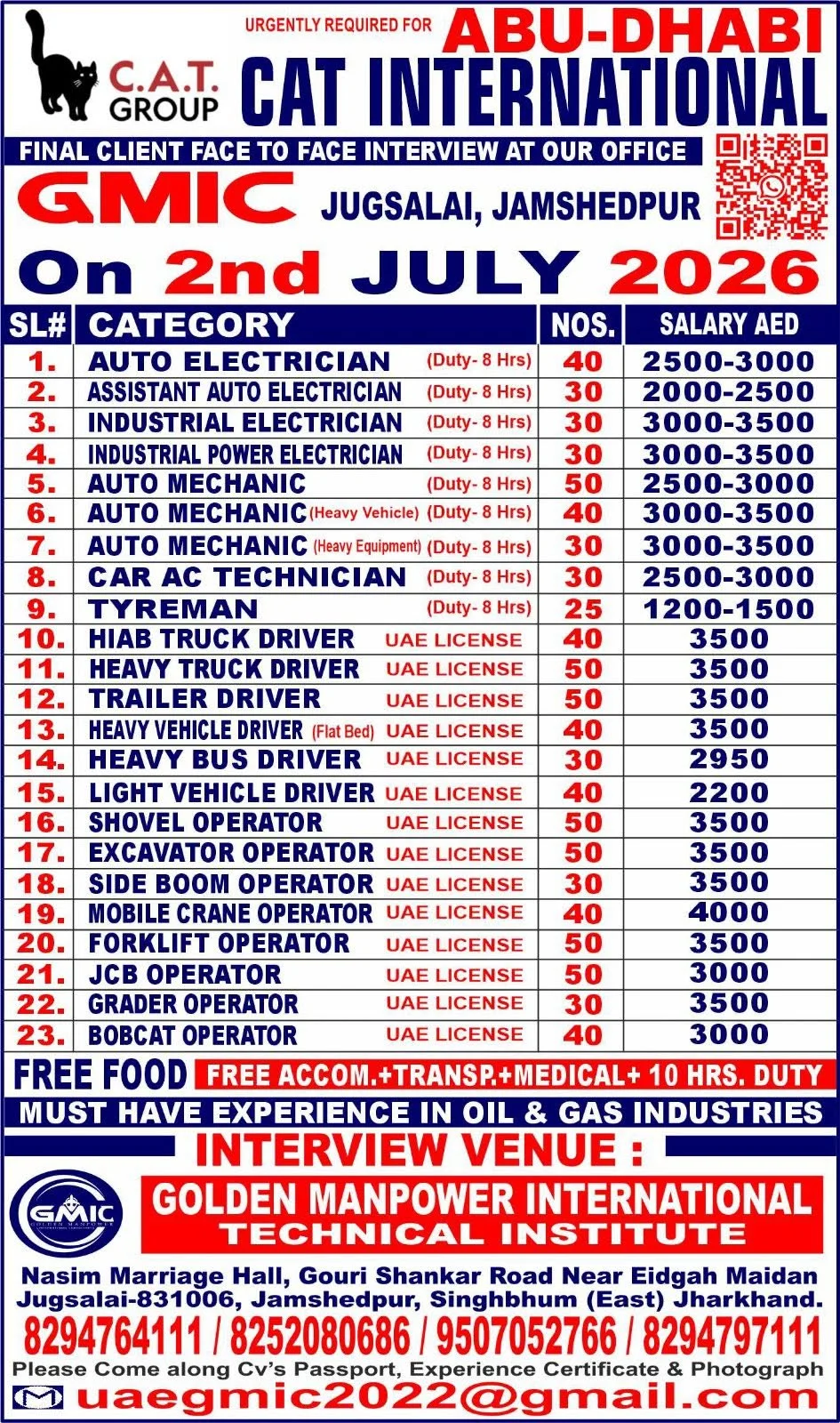 Abu Dhabi CAT International Recruitment 2026 – Final Client Interview on 2nd July 2026