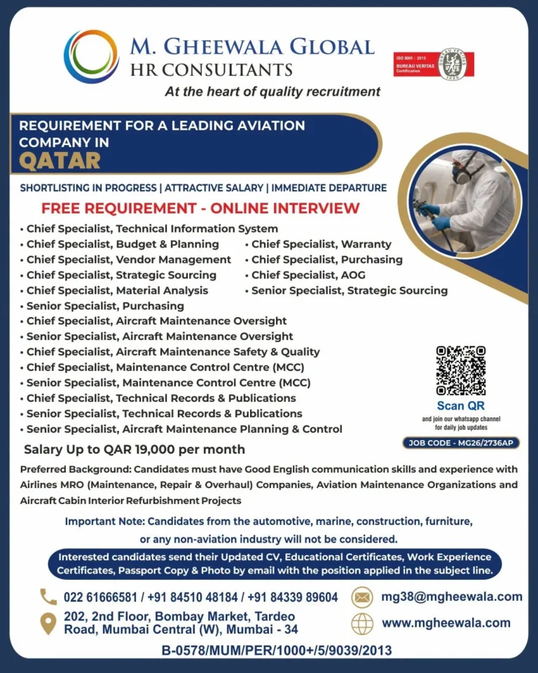 Qatar Aviation Company Recruitment 2026 – Free Recruitment | Salary Up to QAR 19,000