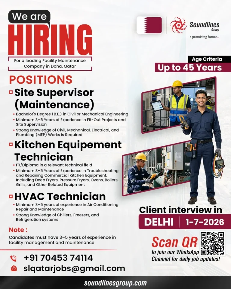 Qatar Facility Maintenance Company Hiring 2026 – Client Interview in Delhi on 1 July 2026