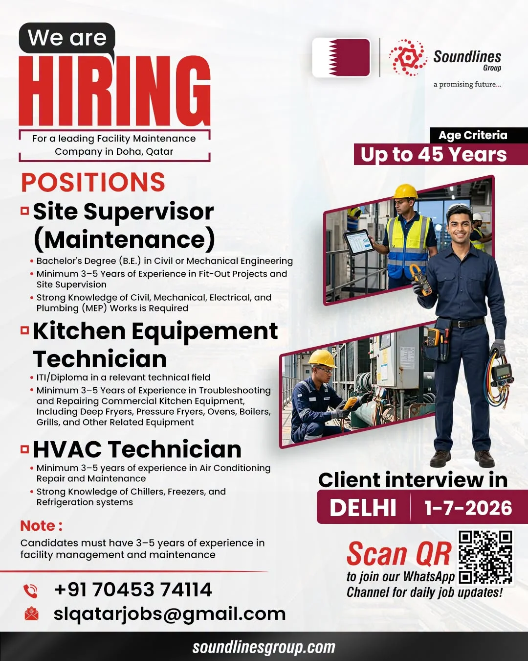 Qatar Facility Maintenance Company Hiring 2026 – Client Interview in Delhi on 1 July 2026