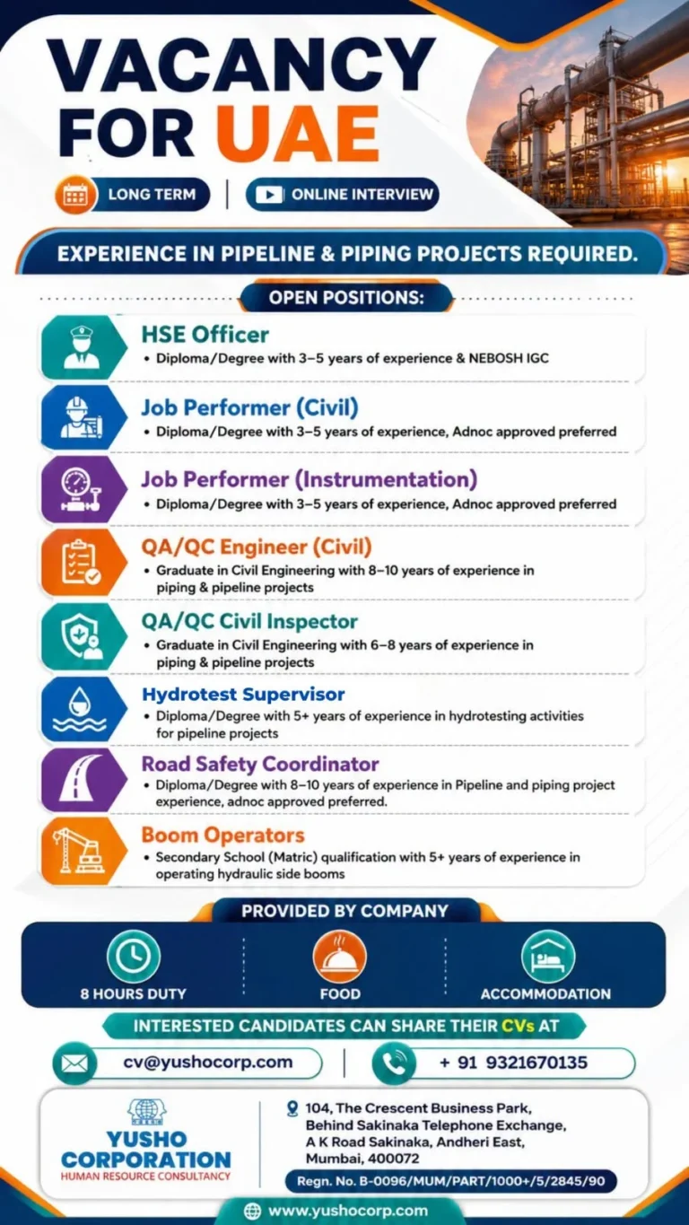 UAE Pipeline & Piping Project Jobs 2026 – Online Interview | Apply Now