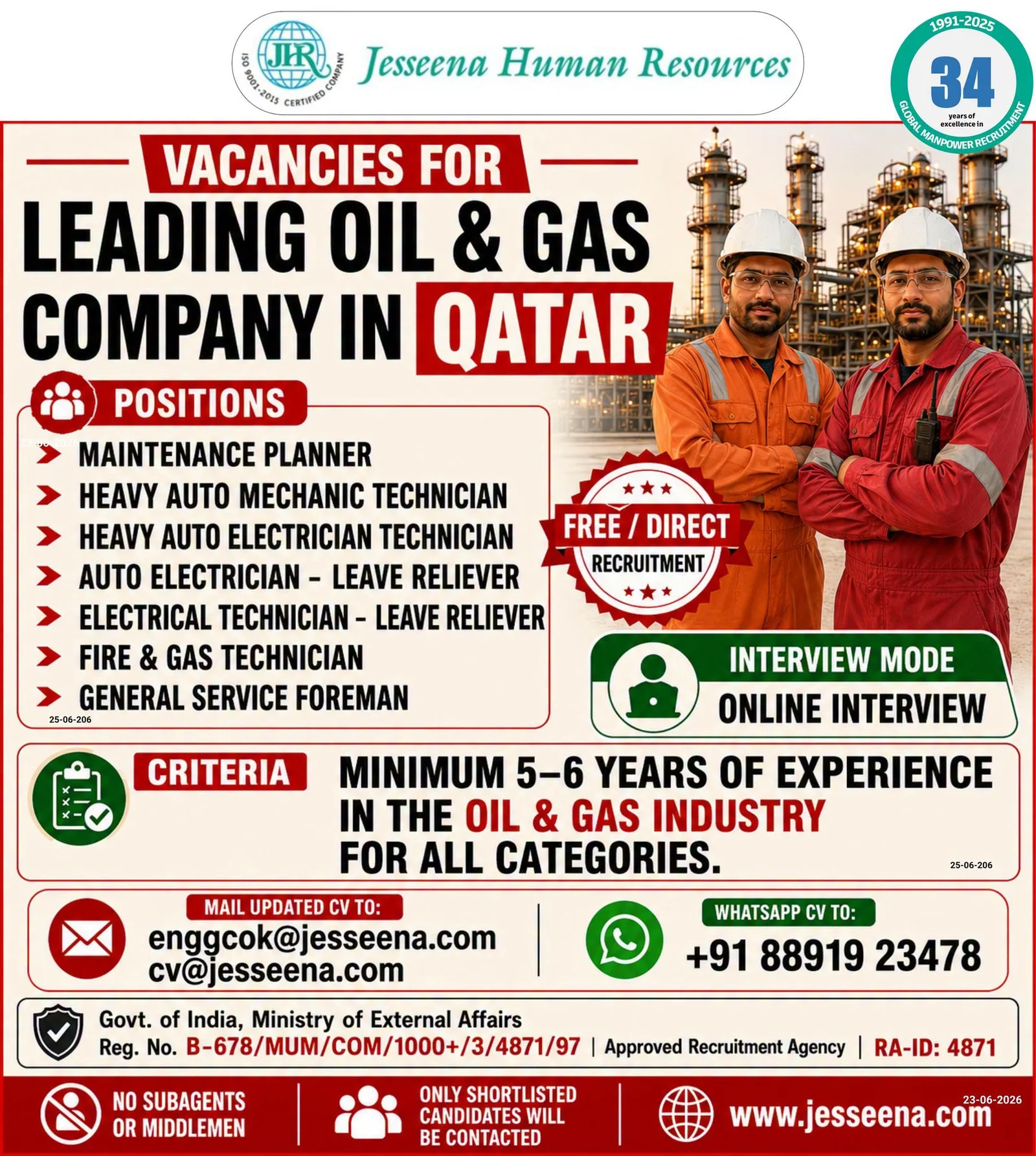 Qatar Oil & Gas Company Jobs 2026 – Free Direct Recruitment | Apply Online