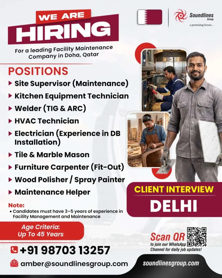 Qatar Facility Maintenance Company Recruitment 2026 – Client Interview in Delhi