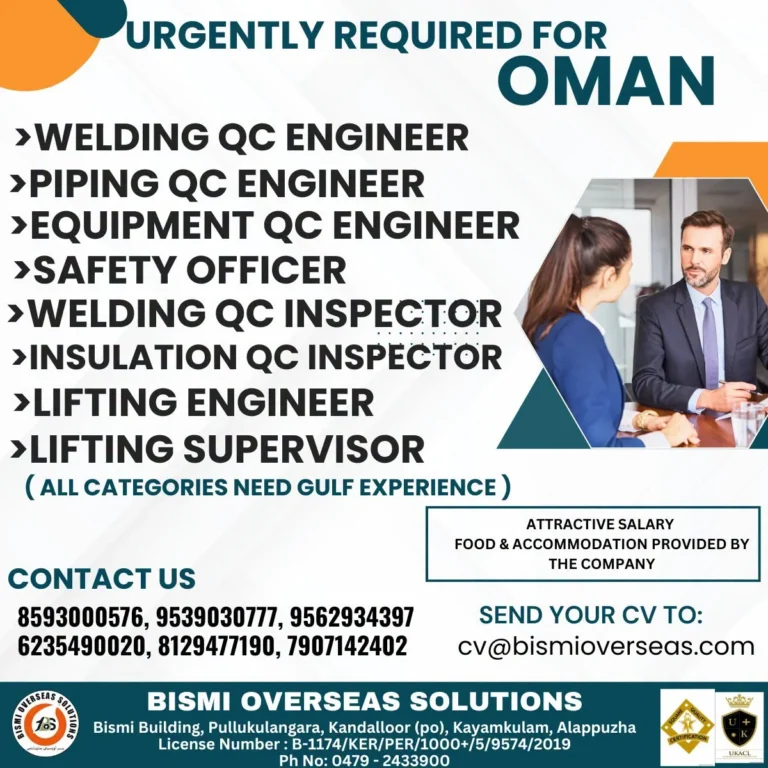 Urgently Required for Oman – Multiple Engineering & QC Positions