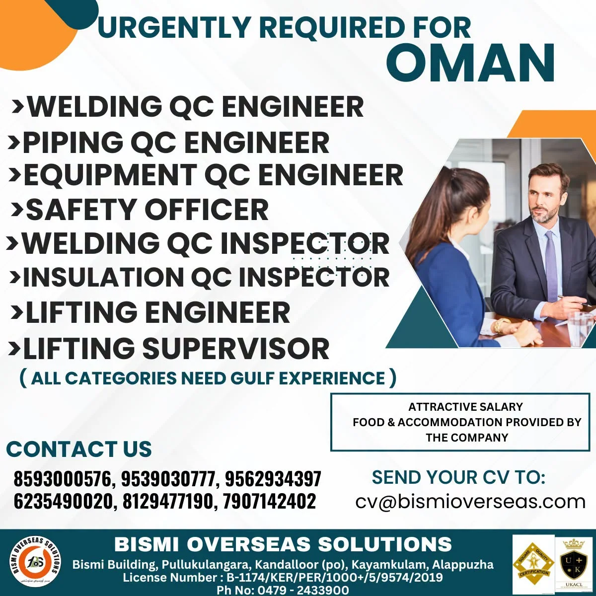 Urgently Required for Oman – Multiple Engineering & QC Positions