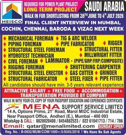 Saudi Arabia Power Plant Project Jobs 2026 – Long-Term Vacancies | Free Food & Accommodation