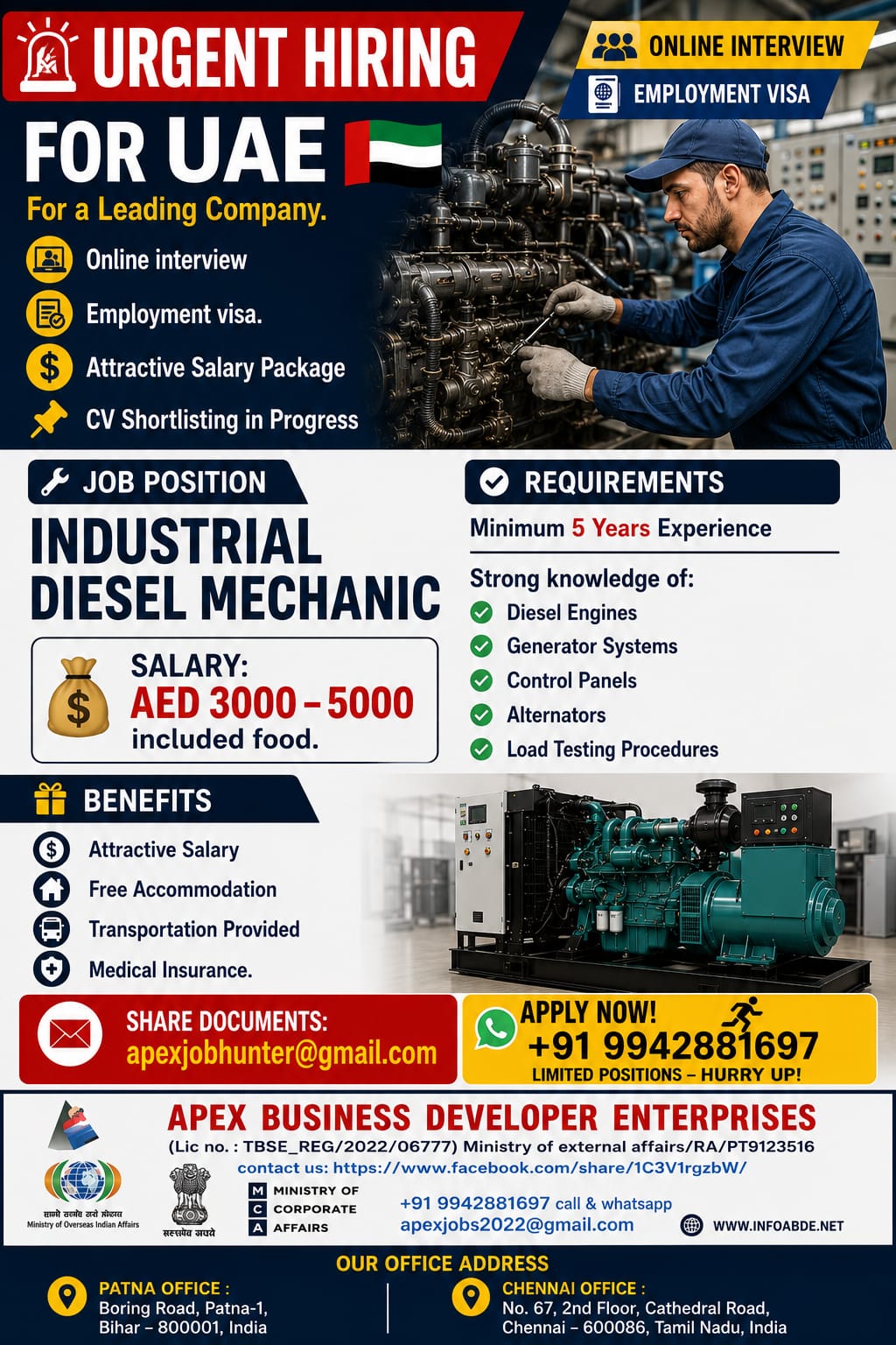 Industrial Diesel Mechanic Jobs in UAE 2026 – Immediate Hiring
