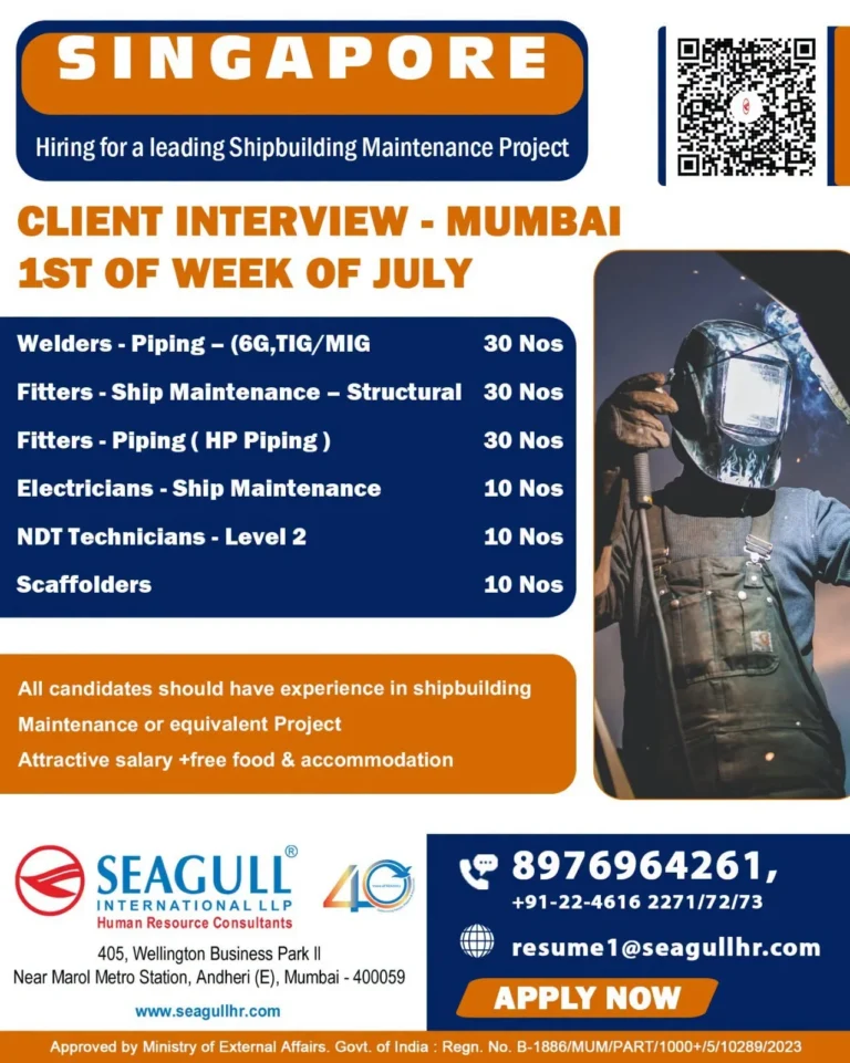 Singapore Shipbuilding Maintenance Project Jobs 2026 – Client Interview in Mumbai | Apply Now