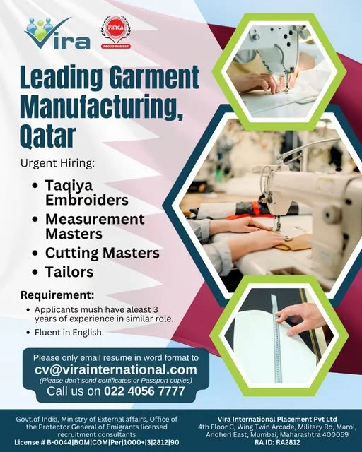 Leading Garment Manufacturing Company Jobs in Qatar 2026 | Apply Now