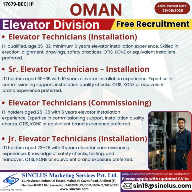 Oman Elevator Division Jobs 2026 – Free Recruitment | Apply for Elevator Technician Vacancies