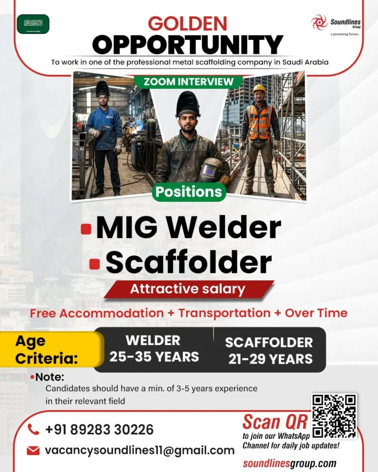 Saudi Arabia Recruitment 2026 – MIG Welder & Scaffolder Vacancies