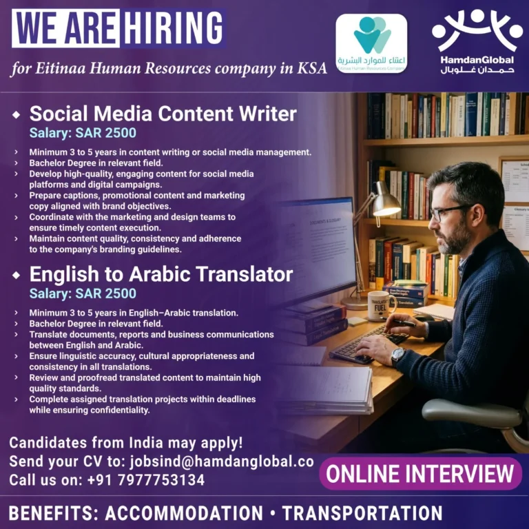 Social Media Content Writer & English to Arabic Translator Jobs in Saudi Arabia – Apply Online