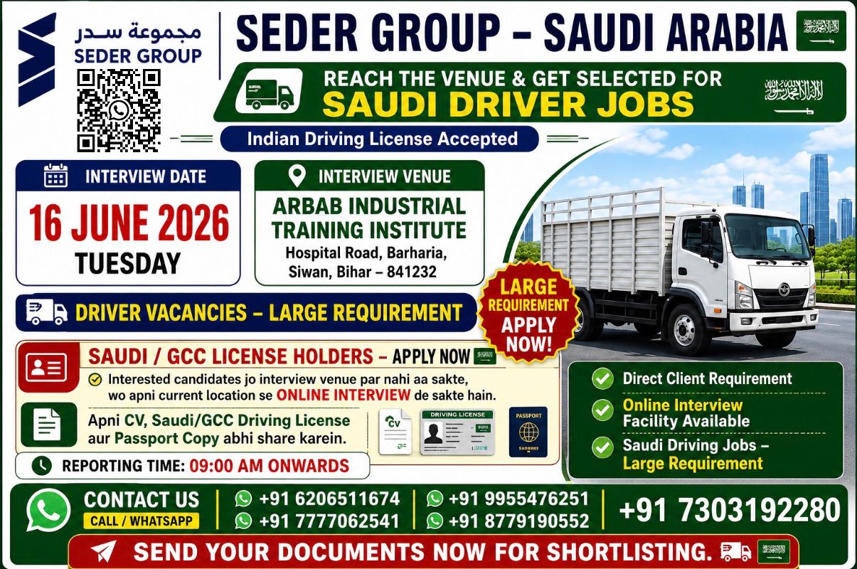 Seder Group Saudi Arabia Driver Jobs 2026 – Direct Client Recruitment | Large Requirement for Saudi Drivers
