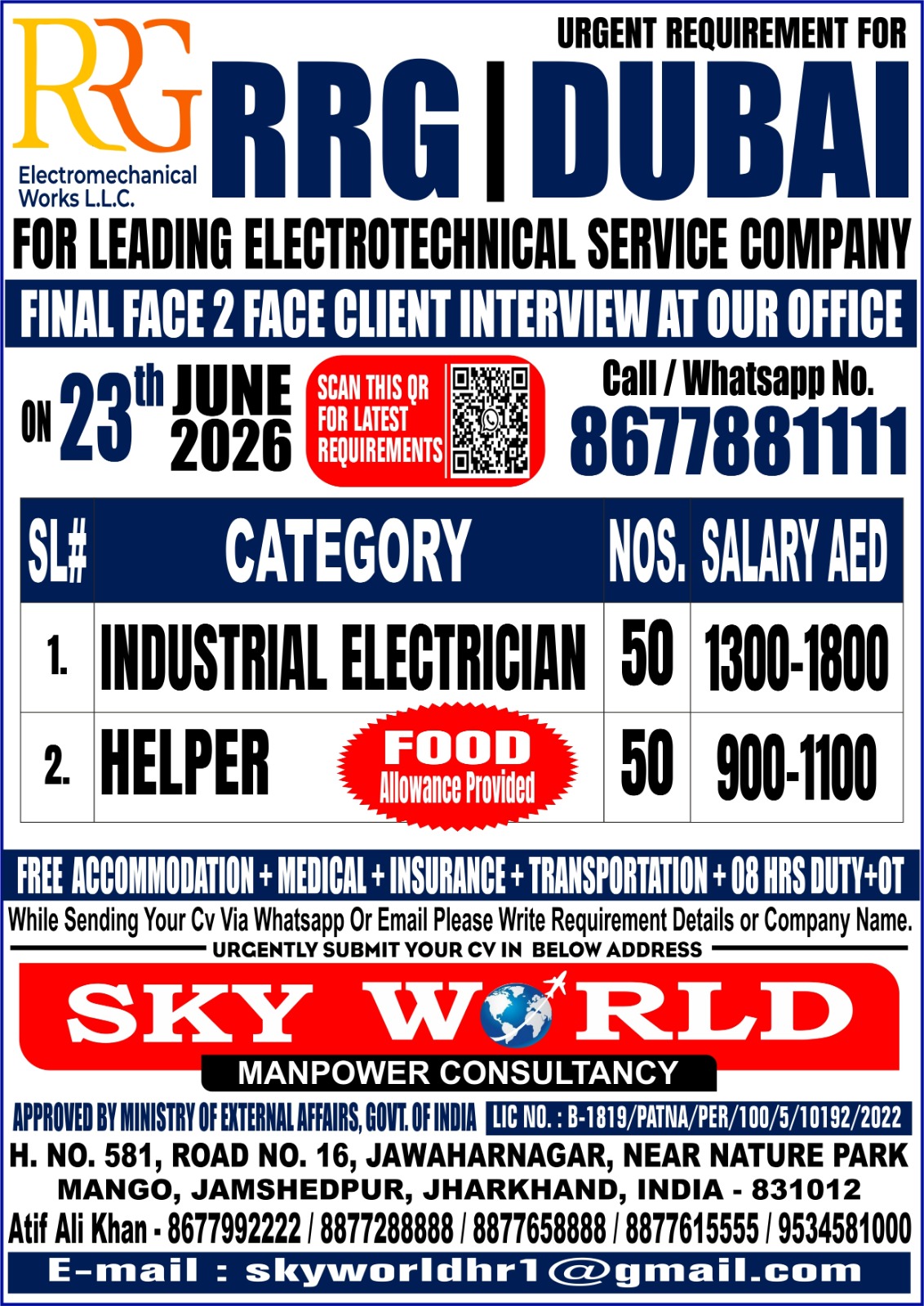RRG Dubai Recruitment 2026 – Industrial Electrician & Helper Jobs in UAE | Face-to-Face Interview on 23 June 2026