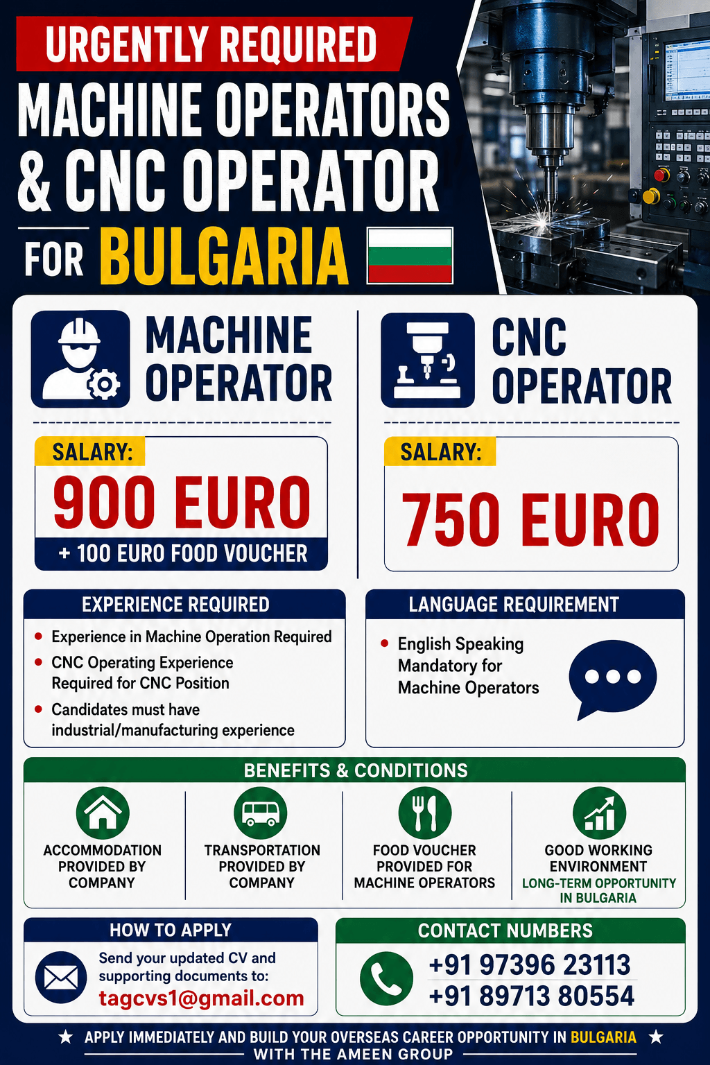 Bulgaria Machine Operator & CNC Operator Jobs 2026 – Apply Now