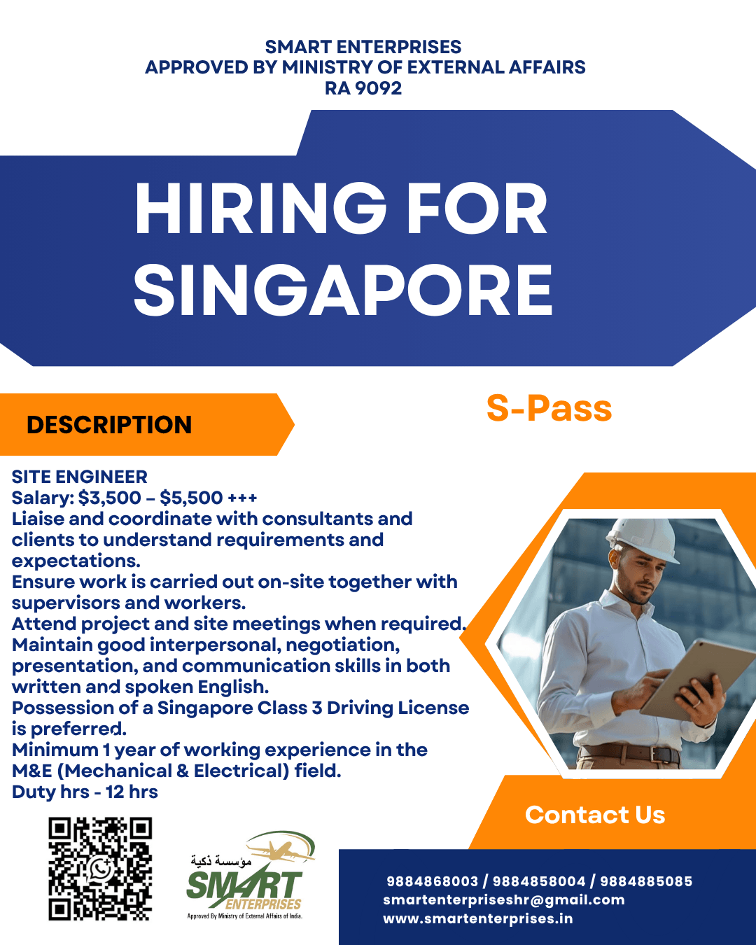 Singapore Site Engineer Jobs 2026 – S Pass Opportunities with Attractive Salary Package
