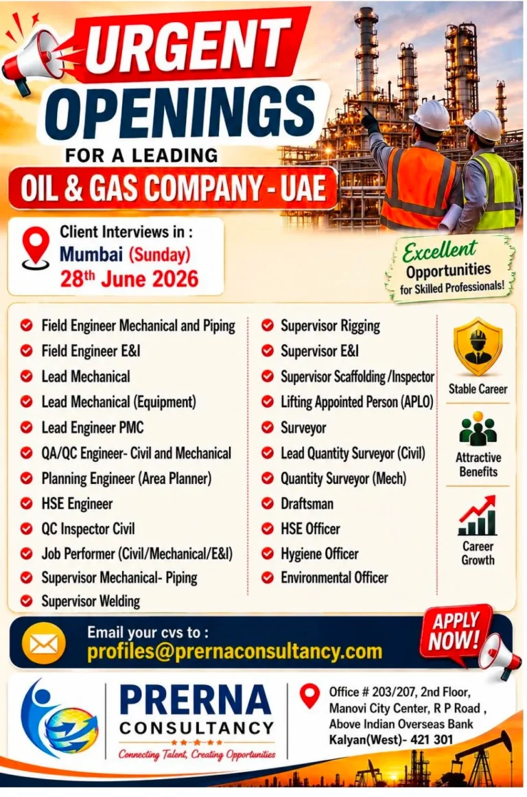 UAE Oil & Gas Company Jobs 2026 – Client Interview in Mumbai | Multiple Engineering & HSE Vacancies