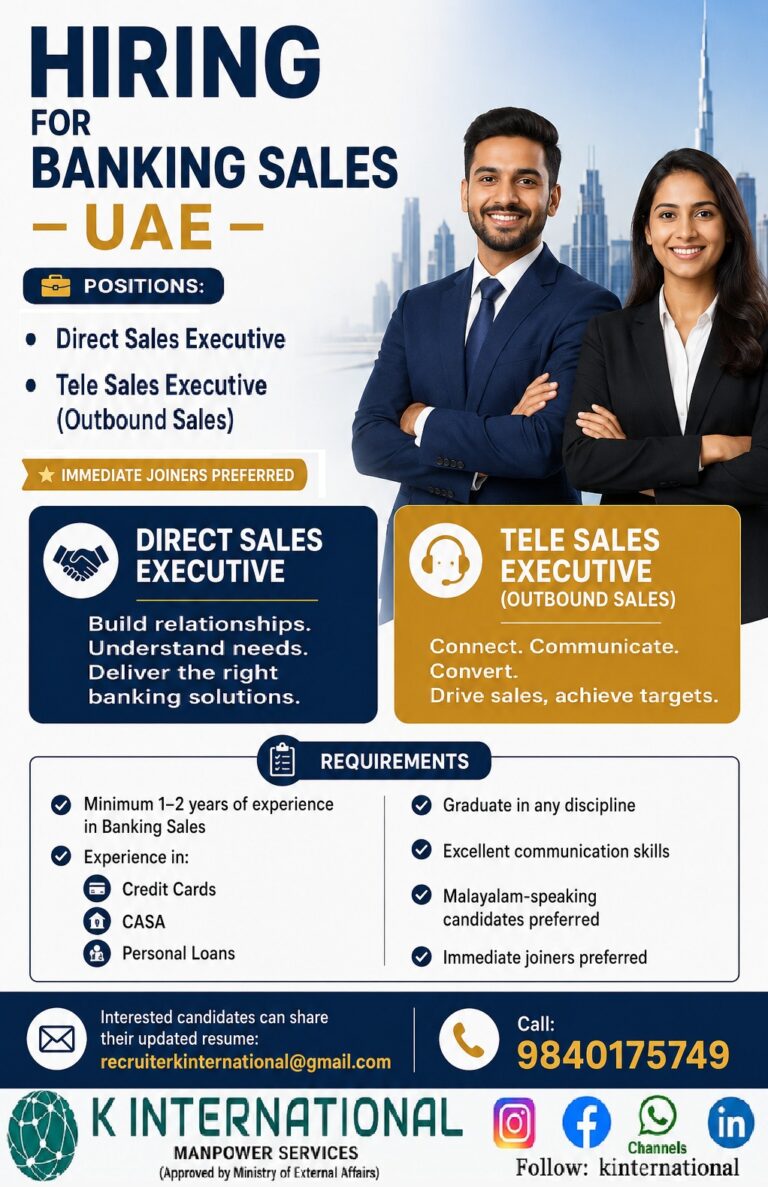 Banking Sales Jobs in UAE 2026 – Direct Sales Executive & Tele Sales Executive