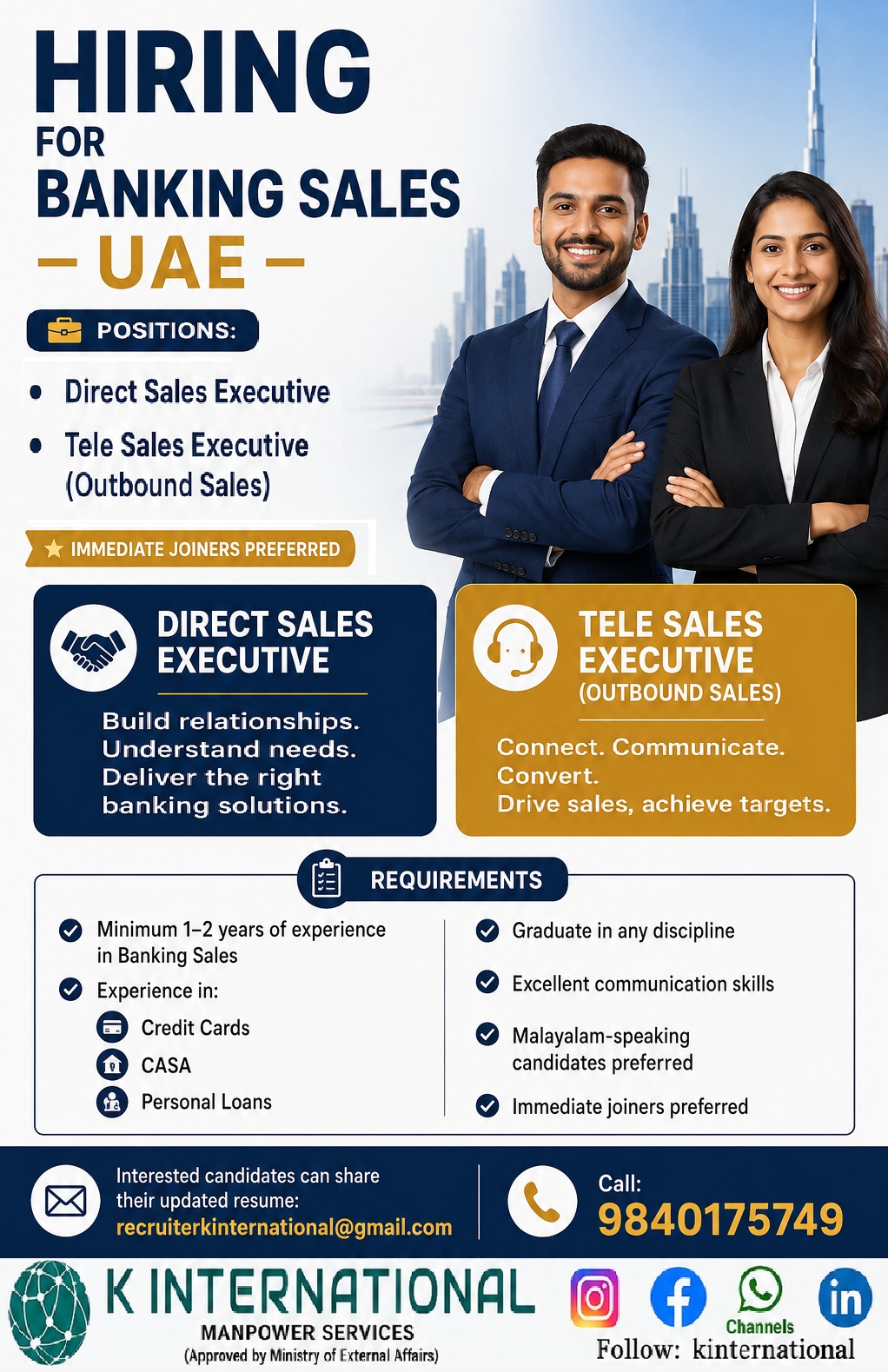 Banking Sales Jobs in UAE 2026 – Direct Sales Executive & Tele Sales Executive